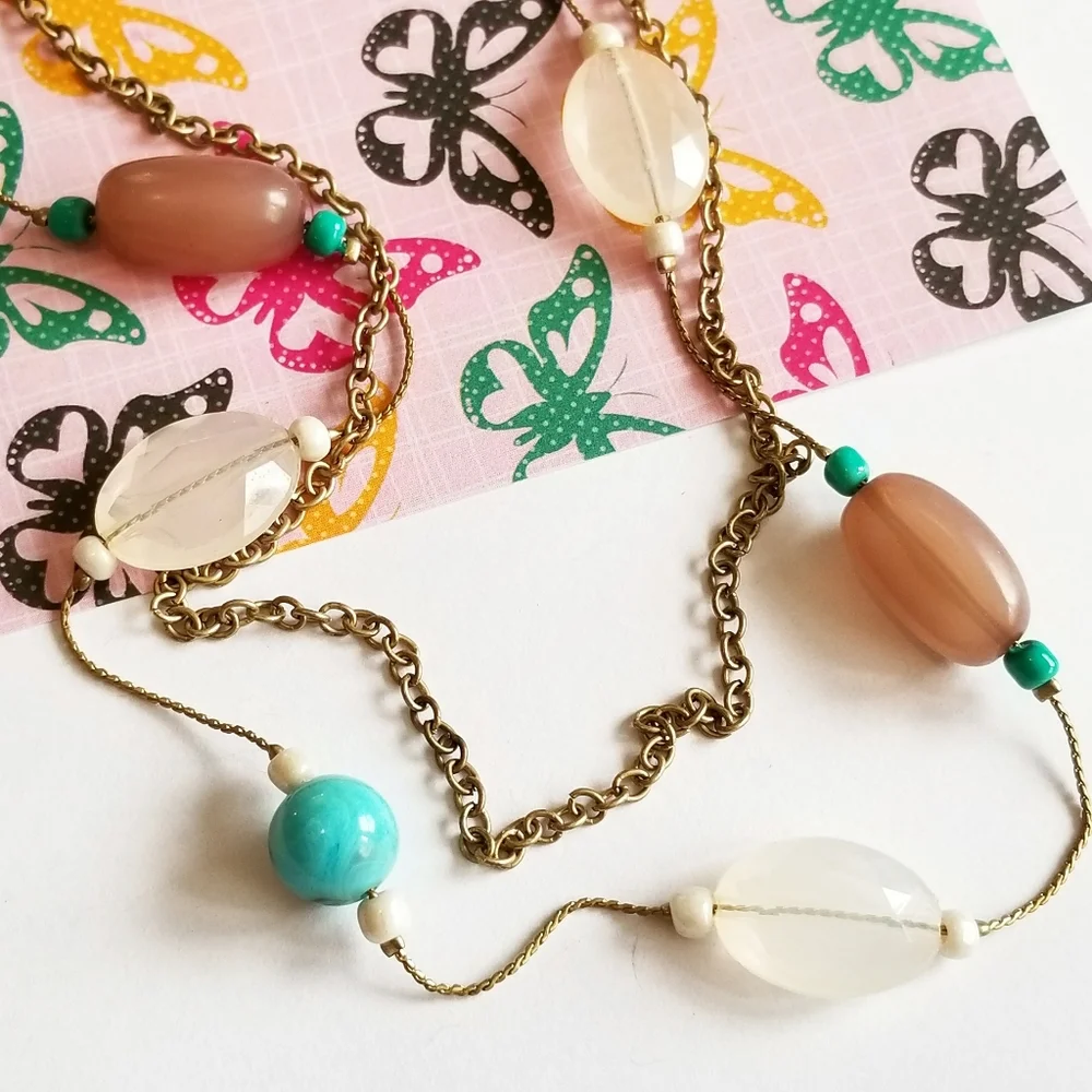 Two strand necklace with beads and chain